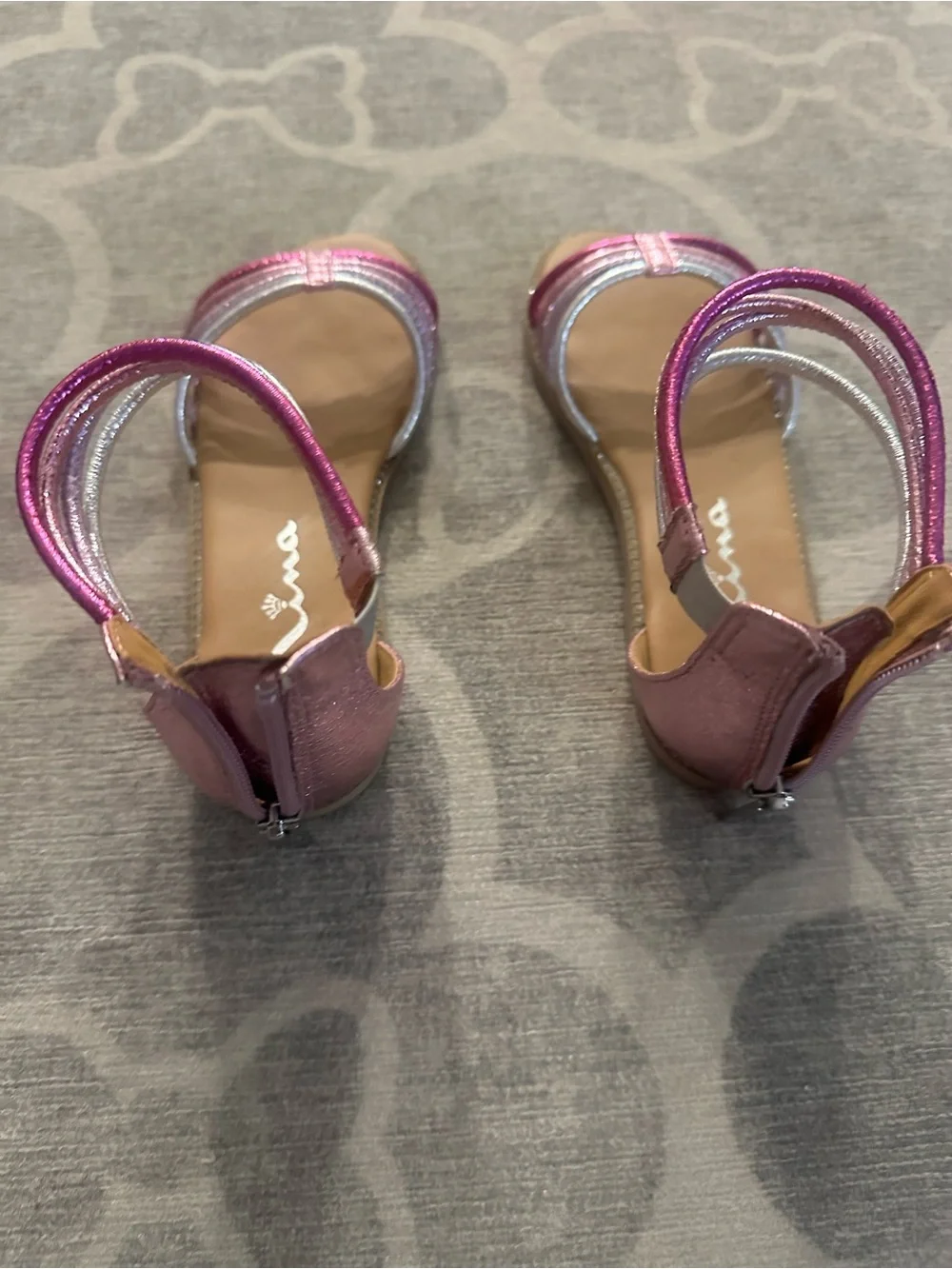 Nina girls Brianna Pink Crinkle Metallic Back Zip Sandals,